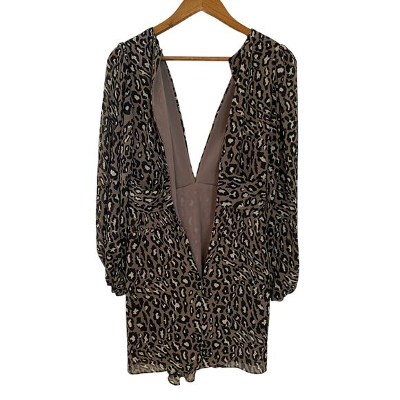 Shona Joy Buell Plunged Mini Dress US 4 Animal Cheetah Print Long Sleeve EUC - Picture 9 of 9